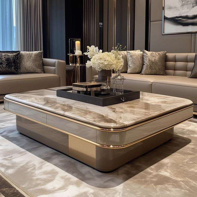 新款轻奢大茶几微晶石现代大户型平层客厅茶几大理石别墅家用高端
