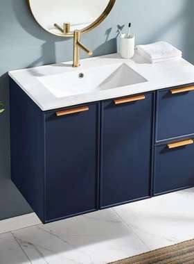 佛山厂家外贸出口浴室柜澳洲木质简约风蓝色工程浴室柜