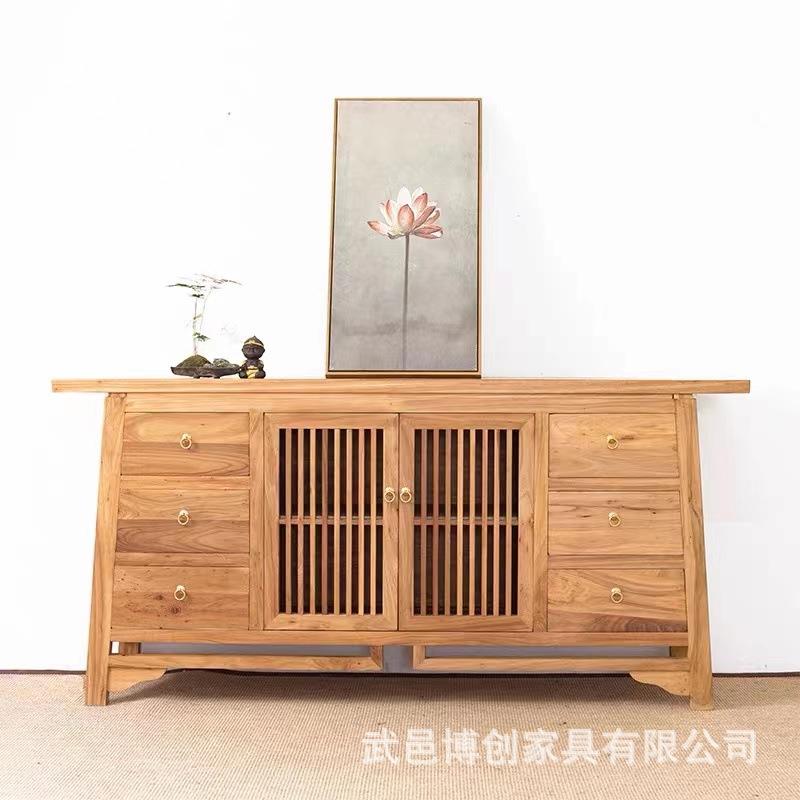 新中式餐边柜实木柜子老榆木边柜茶水柜客厅置物柜靠墙入户玄关柜