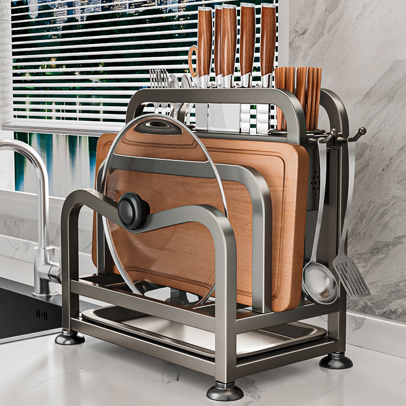 2024新款厨房刀架置物架多功能吸盘脚垫菜板刀具筷笼一体收纳放置