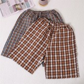 薄款 男士 纯棉老粗布短裤 五分裤 夏季 宽松大码 沙滩裤 格子裤 居家睡裤