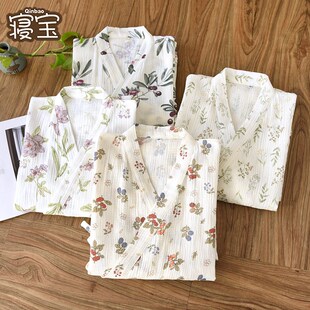 睡袍女士睡衣春秋季浴袍纯棉纱布睡裙长款薄款夏长袖浴衣日式大码