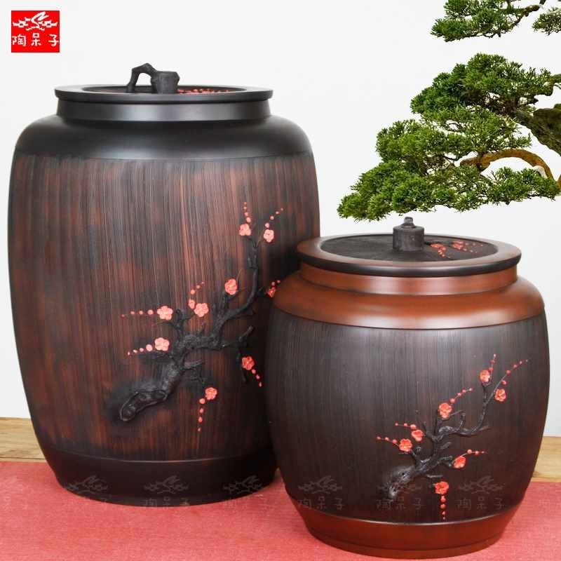 100N 云南建水紫陶茶叶罐 普洱茶罐根J艺大号茶缸水缸米缸 陶瓷