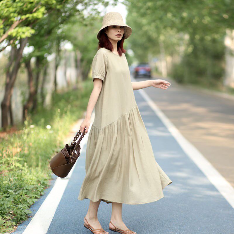 简单大方的连衣裙女夏2025新款 显瘦遮肚高级感a字宽松连衣裙长裙