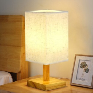 简约充电可换灯泡台灯实木底座插头氛围小夜灯电源家用原木风灯