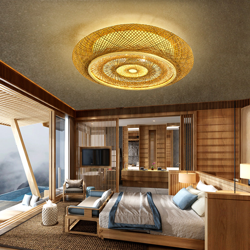 中式竹编吸顶灯仿古圆形禅意茶室创意简约日式饭店卧室客厅包厢灯,家装灯饰光源,客厅吸顶灯,淘宝优惠券,粉丝福利购,淘宝优惠卷