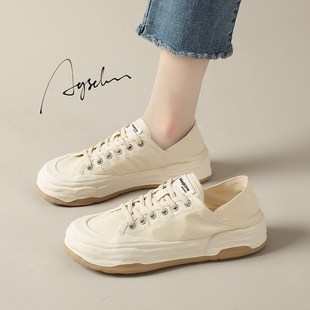 女低帮2024新款 厚底小白鞋 春季 白色休闲板鞋 女鞋 鸥椰一脚蹬帆布鞋