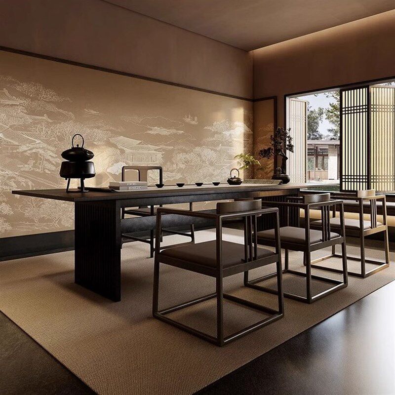 新中式实木茶桌禅意功夫茶台胡桃木现代简约茶楼茶室会客洽谈茶几