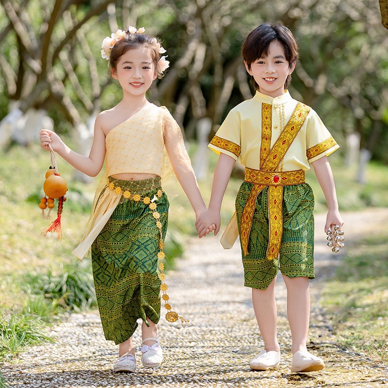 儿童少数民族风服装夏季男童三月三傣族汉服套装中国风女童表演服