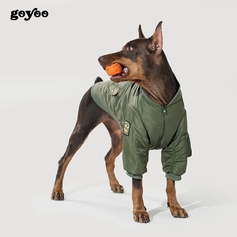 GOYOO杜宾大型犬潮牌衣服冬保暖经典复古尼龙防泼水宠物飞行夹克