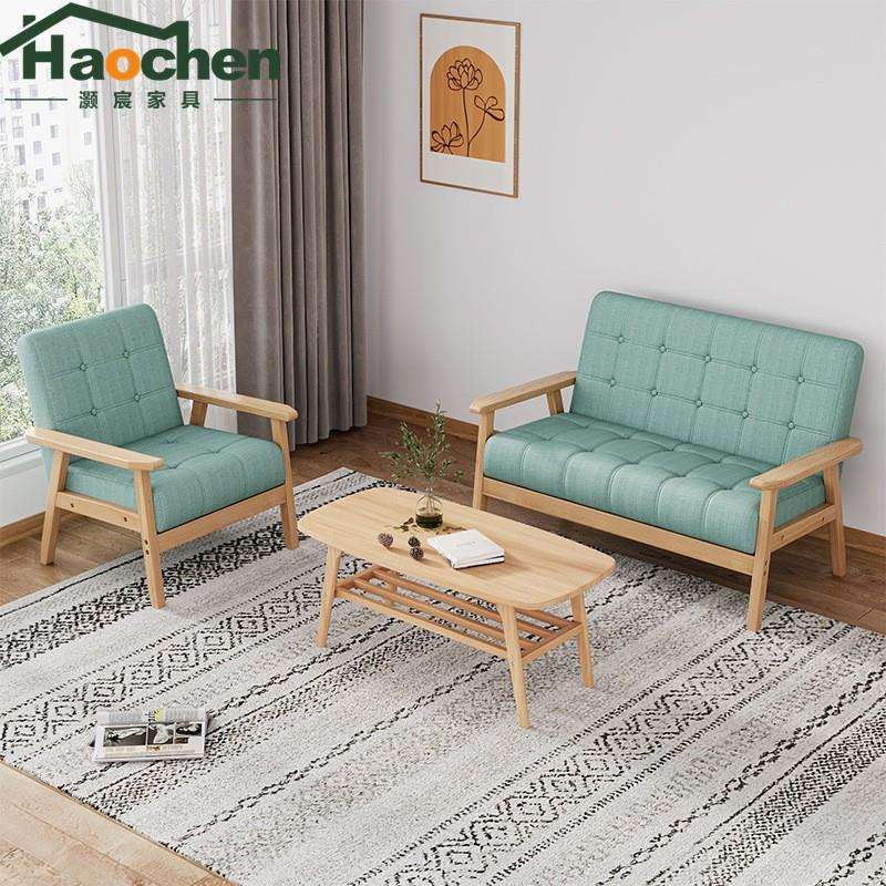 小户型实木双人沙发阳台公寓两人位椅日式原木长条出租屋二人极简