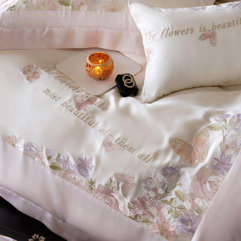 淑女风少女心100S长绒棉四件套花卉刺绣纯棉被套床单床上用品