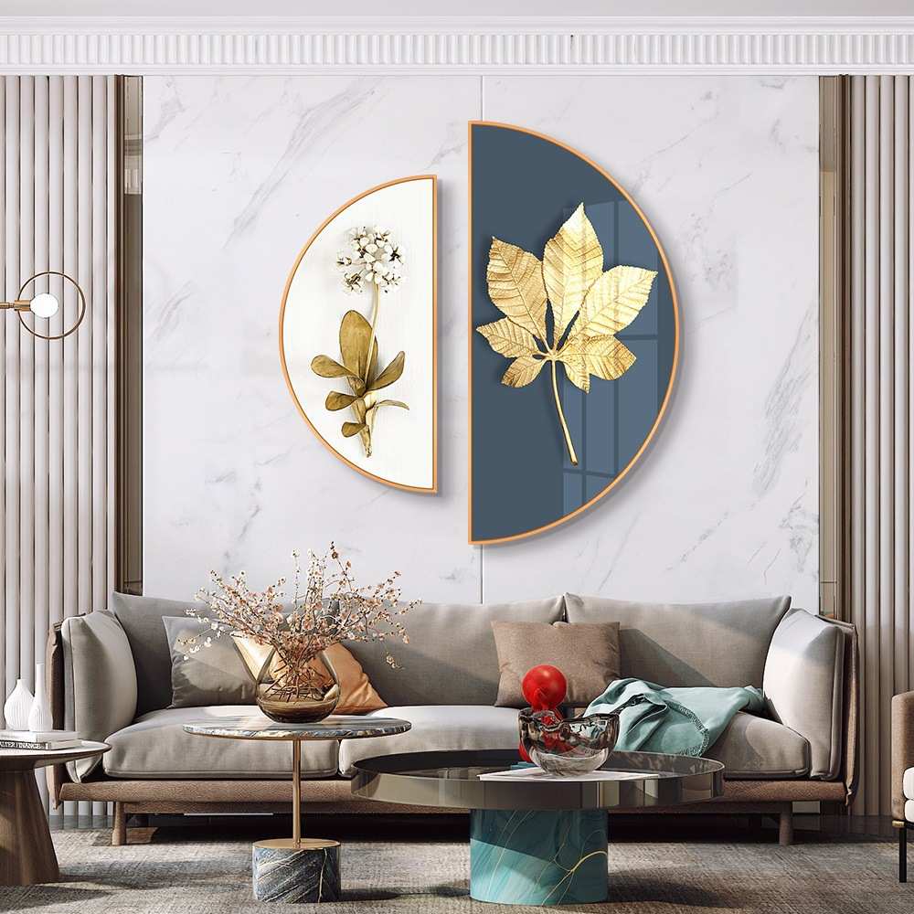 金枝玉叶北欧创意半圆装饰画餐厅墙挂画轻奢客厅组合圆形玄关壁画图片