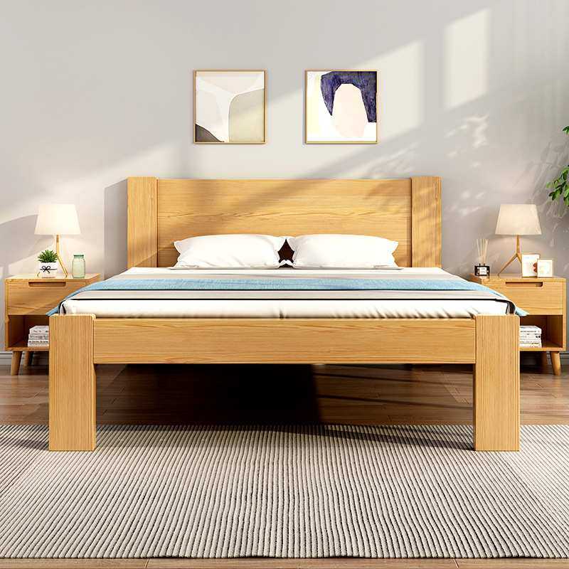 加厚纯全实木床工厂家直销现代简约1米5床架松木高脚一米八双人床
