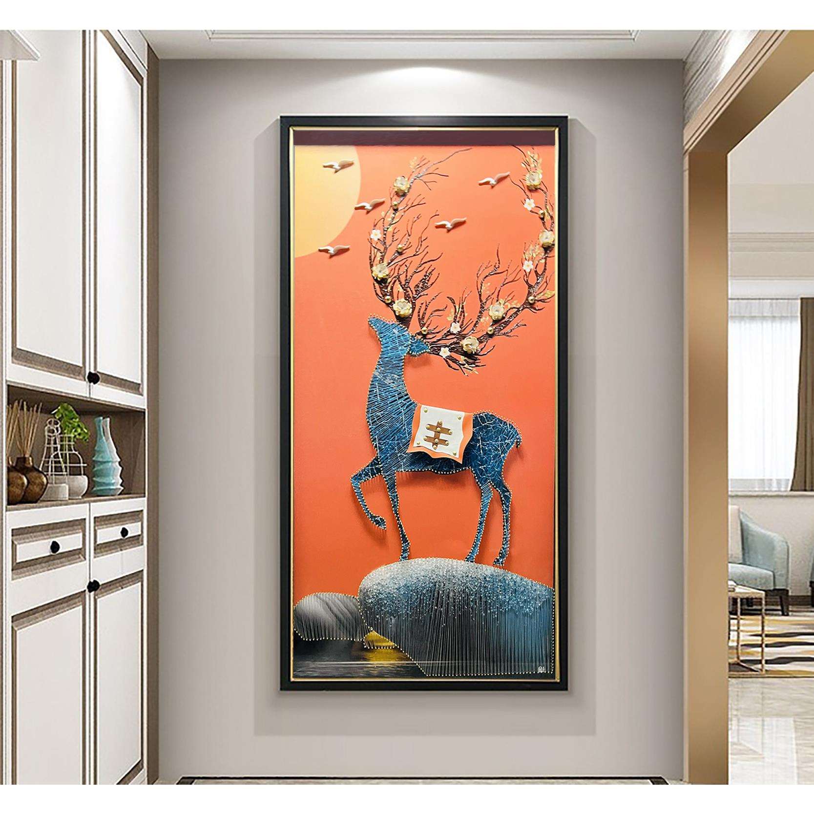 图美嘉入户玄关装饰画现代简约实物立体画走廊壁画鹿3d手工高档画