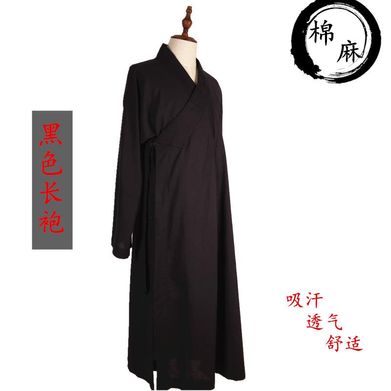 厂家直供正觉黑色棉麻大褂长袍春秋四季亚麻长褂僧服僧装道装长衫