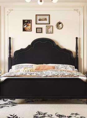 美式复古实木床法式1.8m黑色主卧储物双人床现代简约风公主床1.5m