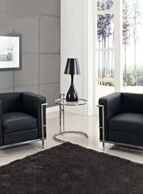 简约商务办公室沙发经典柯布西耶黑色接待室休息区会客LC2皮沙发