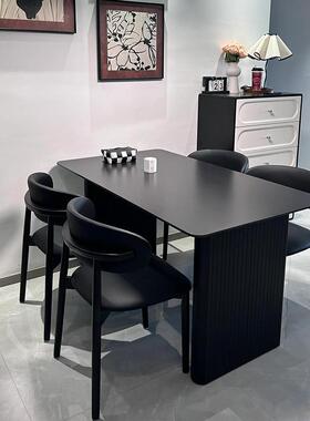 黑色岩板餐桌椅组合意式极简轻奢家用小户型高端设计师长方形餐台