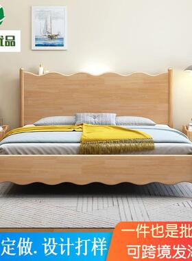 奶油风白色全实木床现代简约主卧床1.8米双人床1.5米床法式储物床