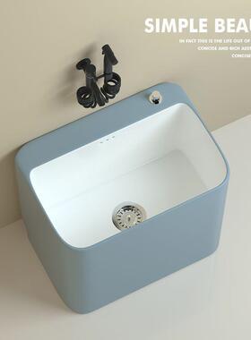 简约黑边藏蓝色陶瓷拖把池家用阳台卫生间户型庭院落地式槽池货源