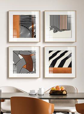 线浪现代简约餐厅正方形装饰画橙色抽象线条挂画极简客厅背景壁画