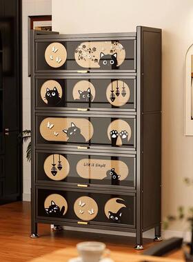 黑色中古风钢制斗柜客厅靠墙五斗柜储物柜铁皮柜床尾柜卧室置物柜