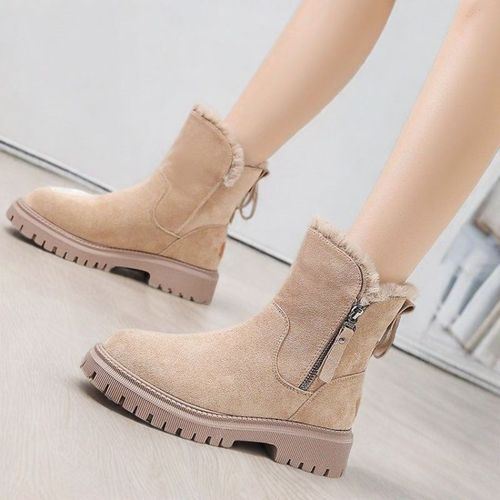 大码女鞋41到43短靴冬季加绒雪地靴新款棉鞋胖脚宽肥鞋子马丁靴女