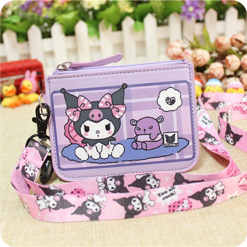 新款中小学生零钱包公交卡套校讯通收纳小包PU防水幼儿园带挂绳脖