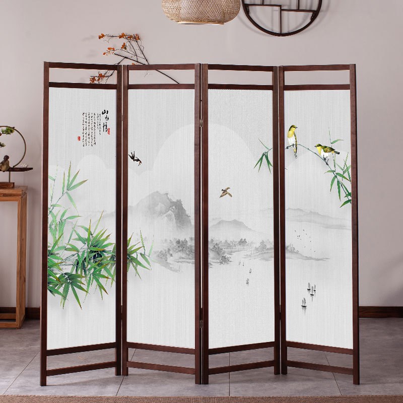 新中式木质折叠屏风酒店玄关办公客厅家居落地古典办公室屏风隔断