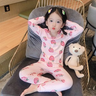 宝宝睡衣 全棉无痕男童衬衣衬裤 儿童保暖内衣无骨套装 女童秋衣秋裤