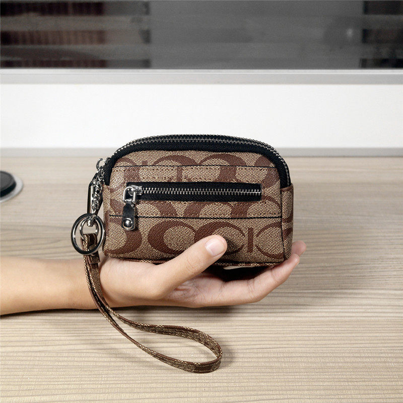 复古女士手拿短款零钱包新款印花双层拉链迷你大容量钥匙收纳小包