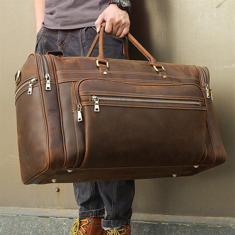 霸气超大真皮行李包复古疯马皮出差手提旅行包头层牛皮旅行袋60cm