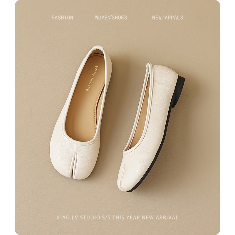 猪蹄假分趾鞋女春季新款2025平底单鞋一脚蹬懒人鞋大码女鞋41到43