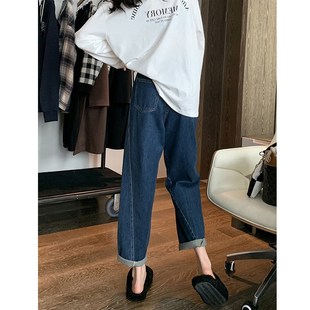 200斤 微胖妹妹mm复古牛仔直筒春秋高腰宽松显瘦老爹长裤 大码 女装