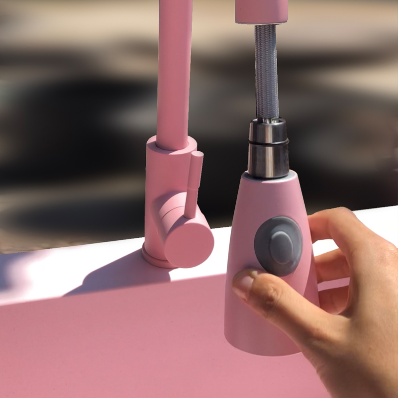 百恩居粉色抽拉龙头烤漆带冷热水水槽龙头厨房龙头360度旋转