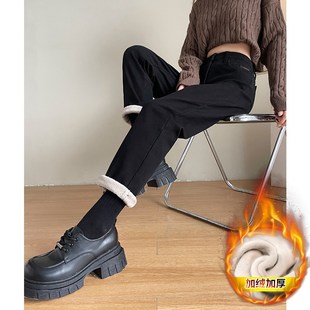 宽松高腰萝卜老爹裤 2025年新款 子 女春秋季 黑色加绒2025哈伦牛仔裤