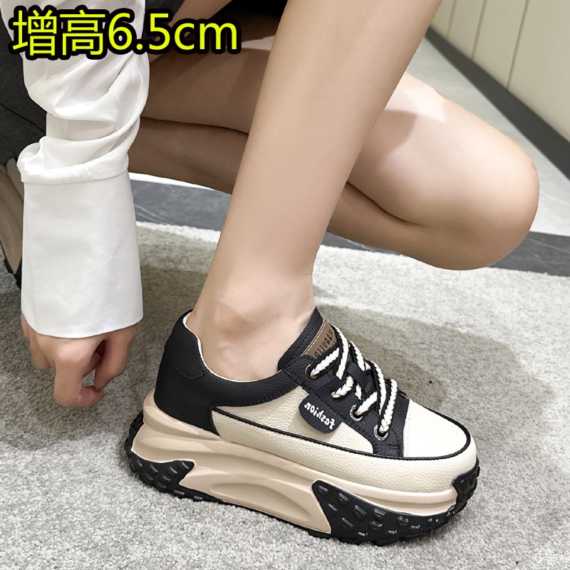 运动休闲鞋女2024新款厚底内增高真皮老爹鞋轻便软底小码313233秋