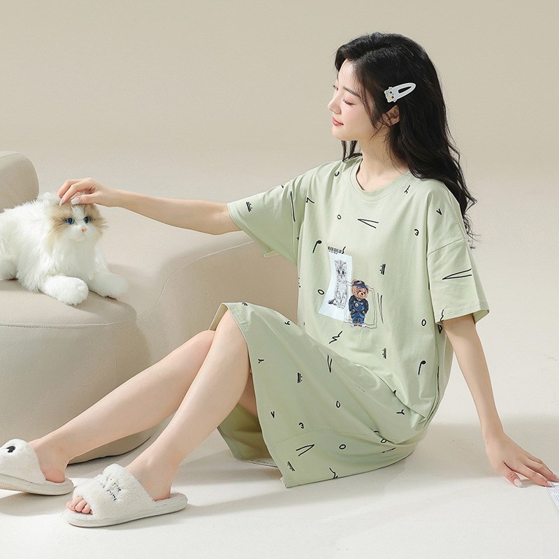 【定制】7A抗菌纯棉短袖睡衣大码胖mm200斤孕妇睡裙女夏甜美可爱