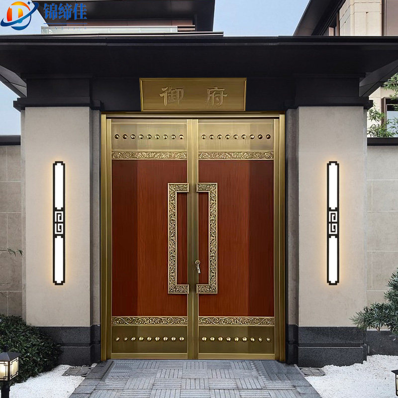 铜门别墅大门双开门不锈钢庭院门新中式纯铜农村锌合金家用入户门