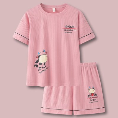 2023年新款睡衣女夏季短袖短裤套装纯棉大码休闲宽松可外穿家居服