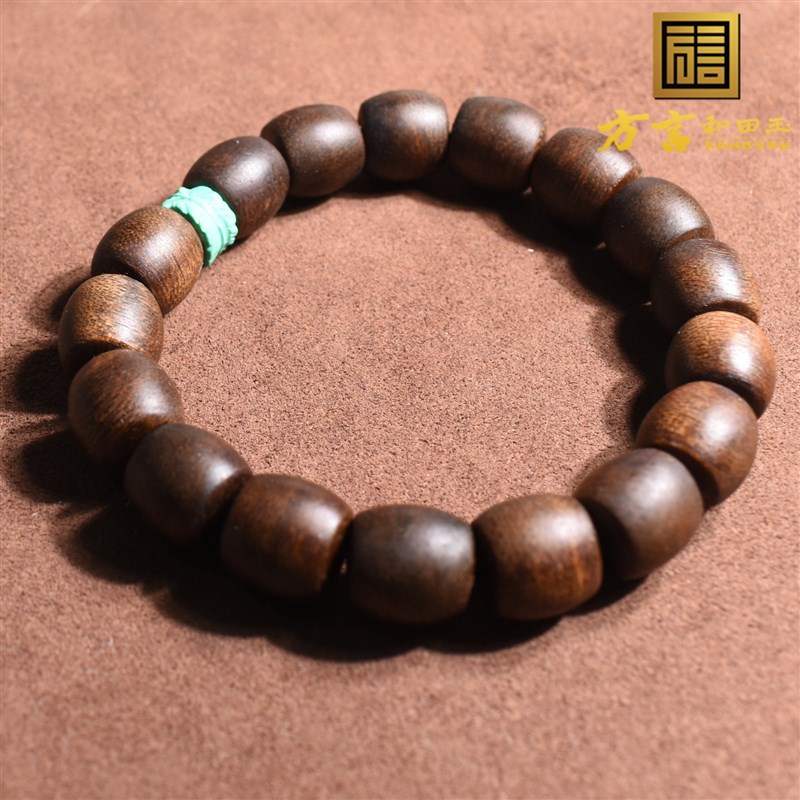 方言精品绿奇楠老沉香手串高油男款素串简约保真沉水级文玩手链R1