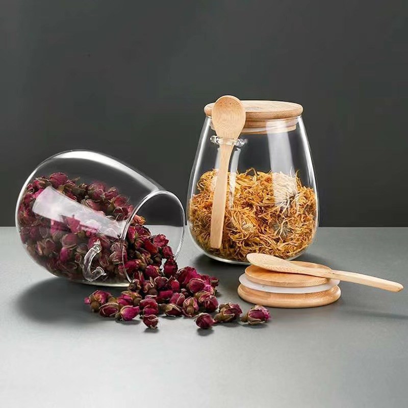 高硼玻璃密封罐食品储物罐带勺储存罐家用厨房防潮罐子茶叶糖果罐