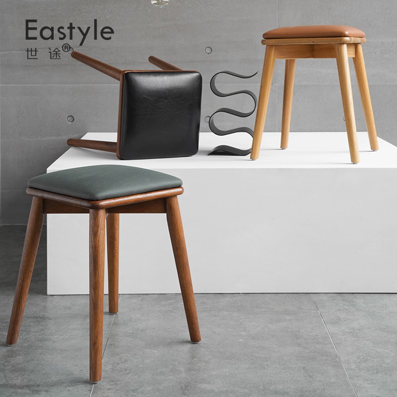 北欧实木皮艺PU小凳子创意简约时尚家用日式餐桌凳化妆换鞋板凳