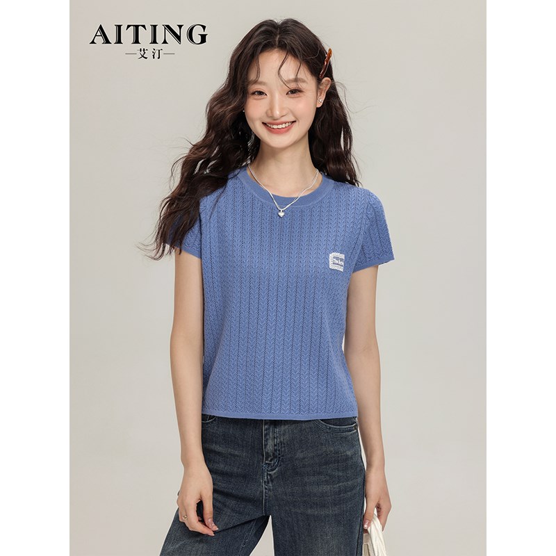 韩系小众麻花针织衫短袖女t恤2025夏季新款修身显瘦内搭短款上衣