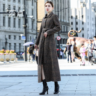 格子毛呢外套女中长版2023年新款秋冬气质韩版宽松羊毛呢子大衣女