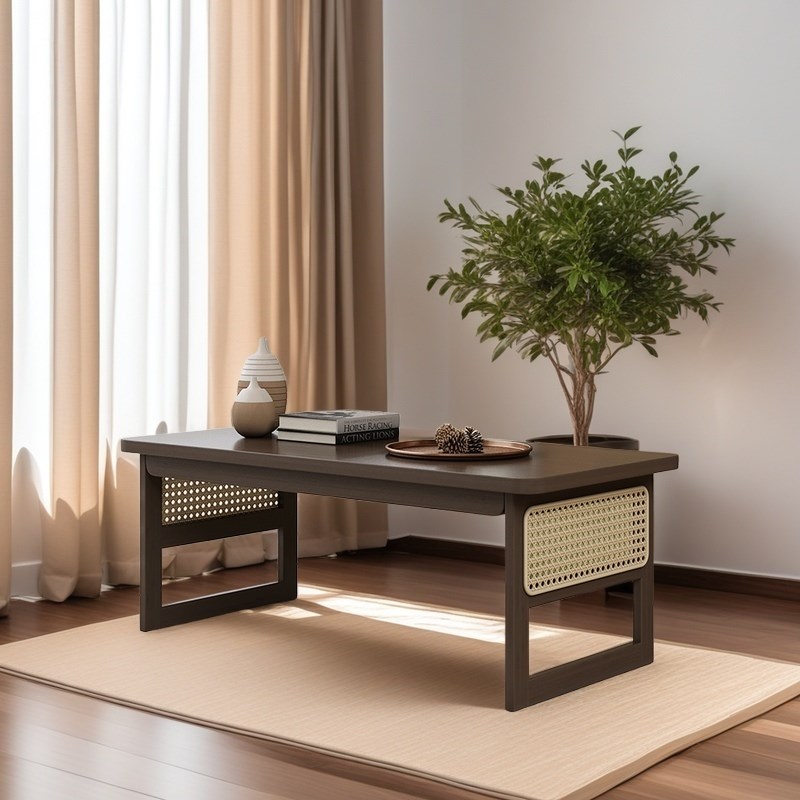 可折叠榻榻米茶几家用小桌炕桌实木茶桌学习书桌矮桌藤编飘窗台桌