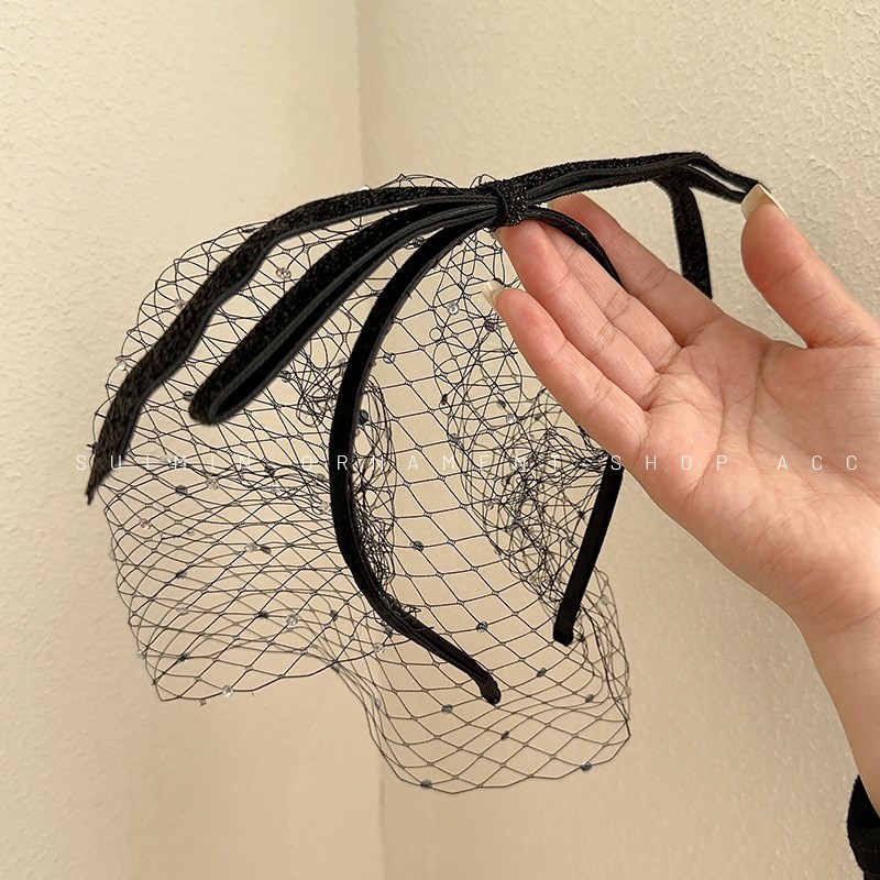 黑色法式复古新娘头纱面纱遮脸网纱发箍设计感头饰万圣节拍照道具