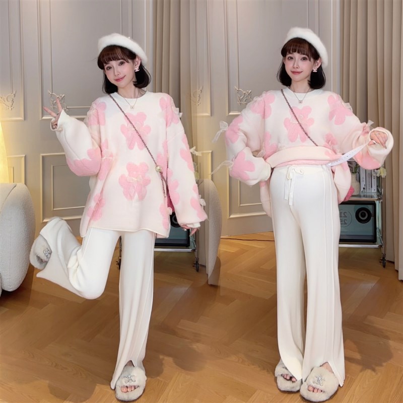 【桃乐熊熊】娜娜的孕期穿搭洋气女装宽松针织毛衣2025孕妇装秋款