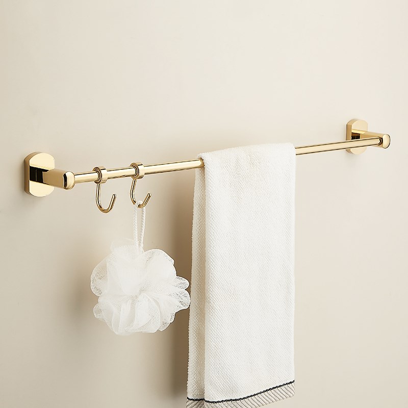 全铜卫生间毛巾架单杆免打孔浴巾架浴室置物架壁挂轻奢毛巾杆带钩